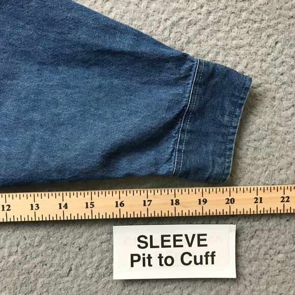 Vintage Bon Homme Button Down Denim Shirt Two Tone Mens Large Long Sleeve Pink - Picture 6 of 9